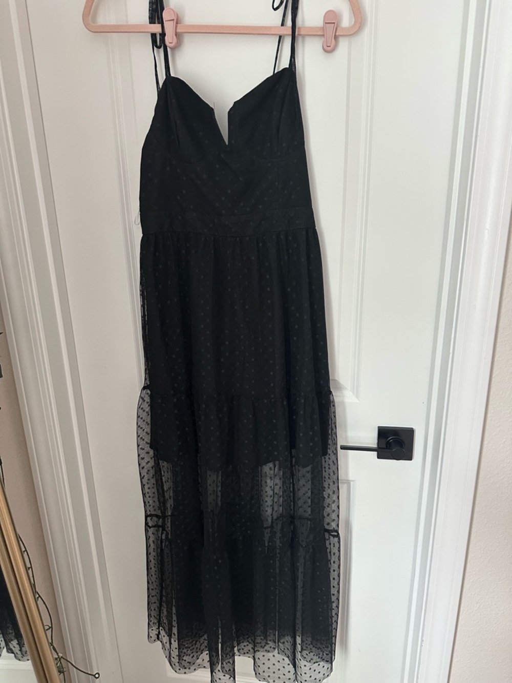 Lulus Romantic Spot Black Polka Dot Mesh Tiered Midi Dress